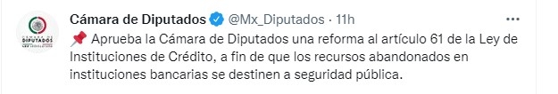 cmara de diputados aprueba una reforma al artculo 61 de la ley de instituciones de crdito